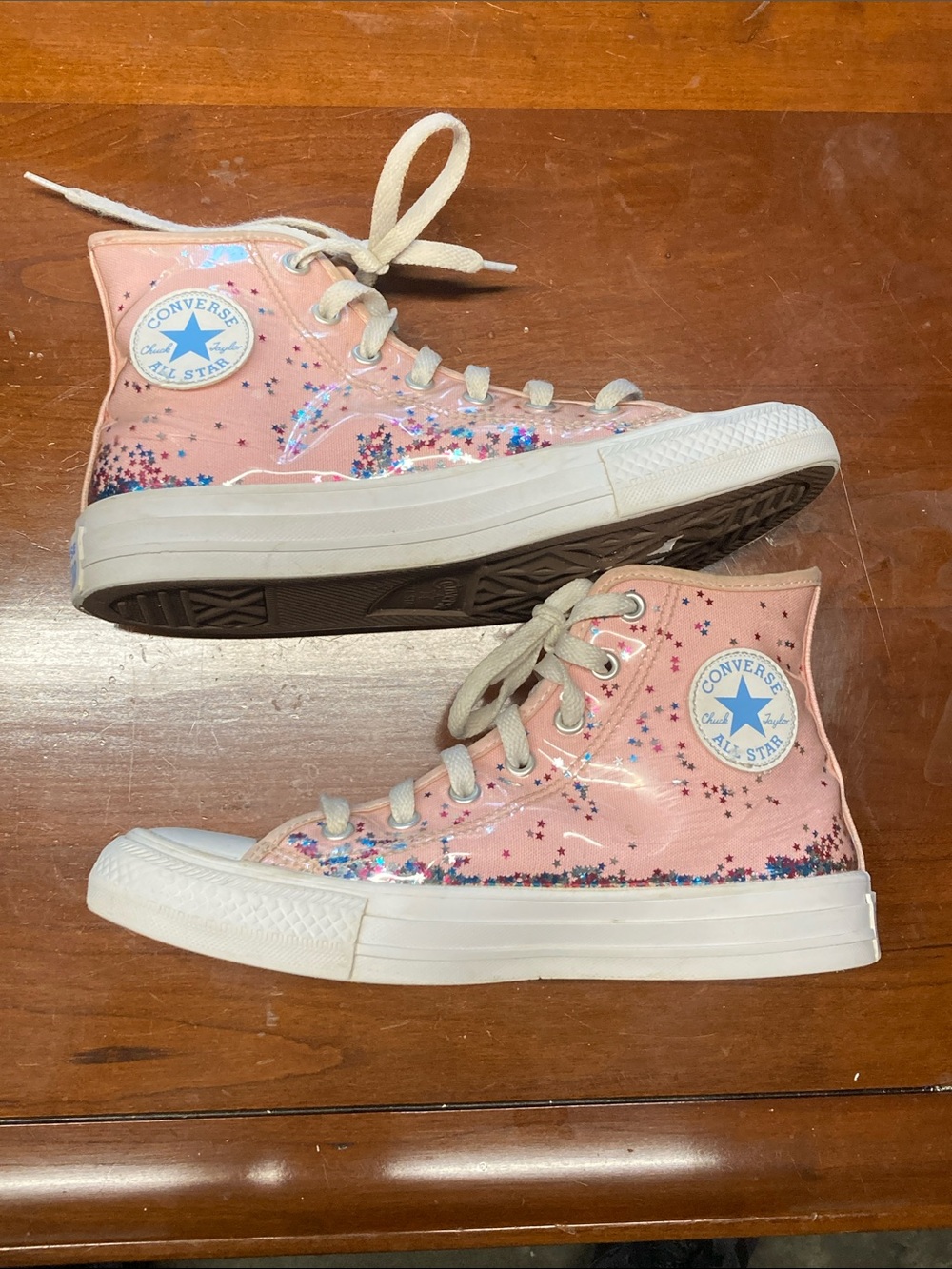 Converse Ctas Hi Kids Sunrise Pink/university Blue w/star glitter sz4y